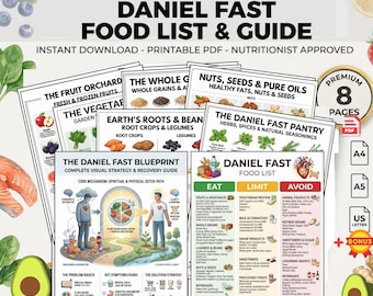 Daniel Fast Food List Printable PDF | Bible Diet Grocery Shopping Guide | 21 Day Chart