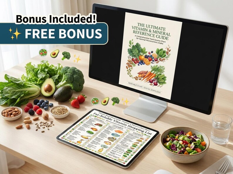 Vitamins and Minerals Food Chart, Nutrition Reference Guide (printable ...