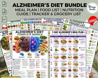 Plan de alimentación para la dieta contra el Alzheimer: lista de alimentos para la salud cerebral y la memoria (PDF imprimible).