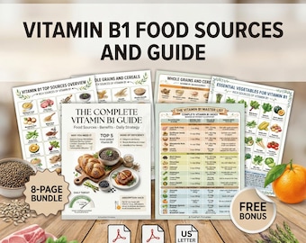 Vitamin B1 Food Sources | Thiamine Guide | Nutrition Chart PDF | Healthy Eating Diet Printable List