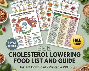 Cholesterol Lowering Food List | Heart Healthy Diet Nutrition Guide | Printable PDF Digital Download Tracker