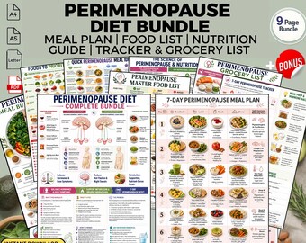Kit dietetico per la premenopausa con piano alimentare e lista degli alimenti: guida per l'equilibrio ormonale (PDF stampabile).