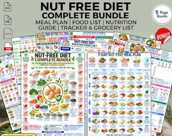Nut Free Diet , 7-Day Meal Plan, Food List, Grocery Checklist, Tracker & Guide (Printable PDF)