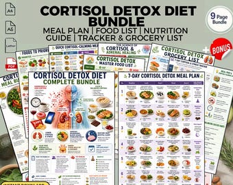 Cortisol Detox Diet Meal Plan Bundle & Food List: Adrenal Support Printable PDF Download