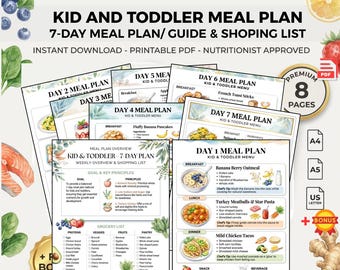 Kid & Toddler 7-Day Meal Plan, Weekly Menu | Grocery List | Printable PDF Baby Food Guide