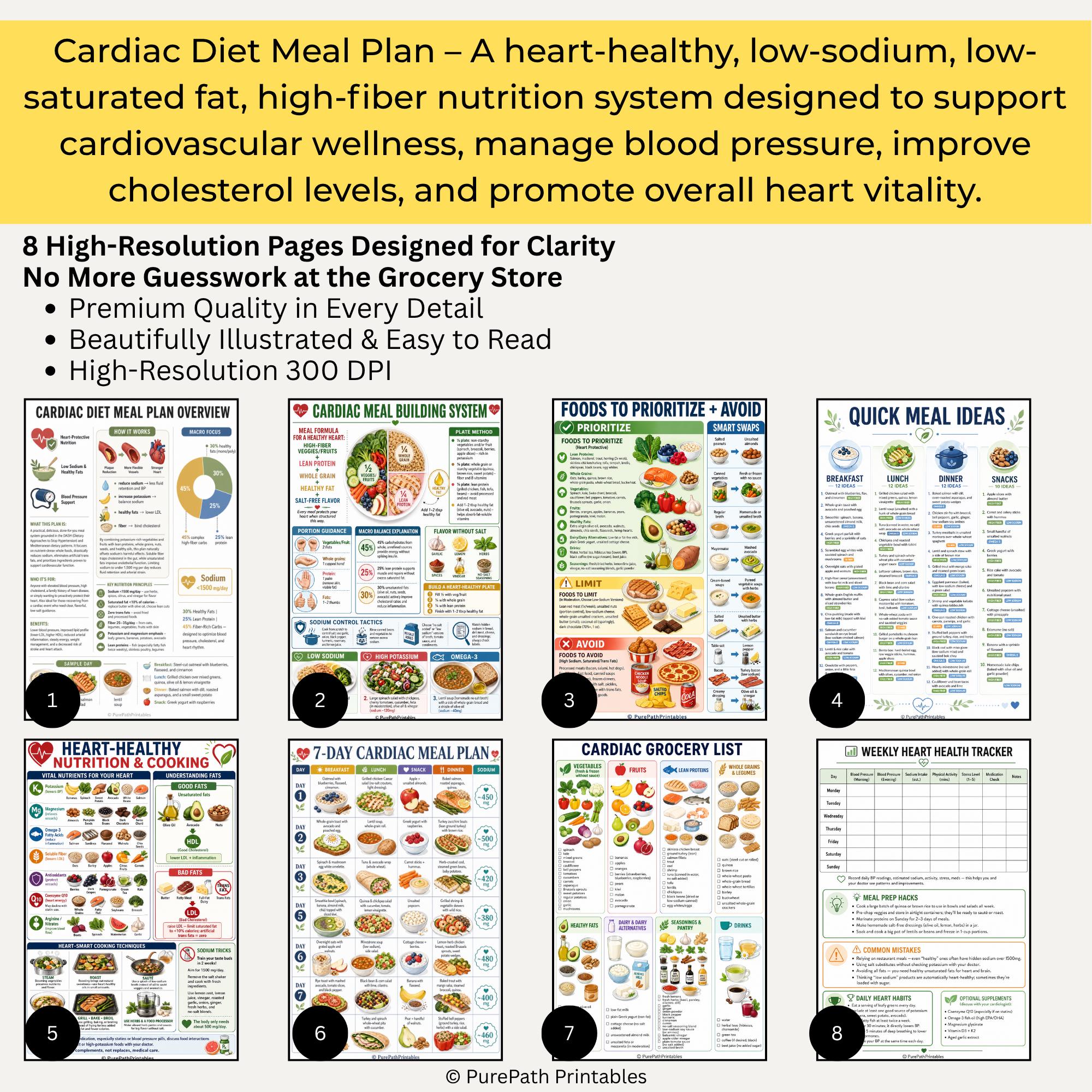Cardiac Diet Meal Plan Printable: Heart Healthy Low Sodium High Fiber ...