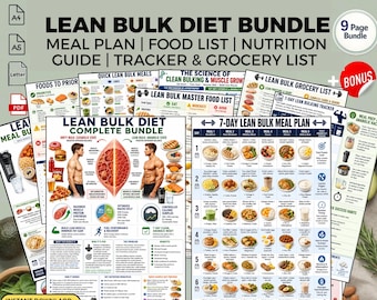 Lean Bulk Diet Meal Plan Bundle & Food List: Muscle Gain Nutrition Printable PDF Download