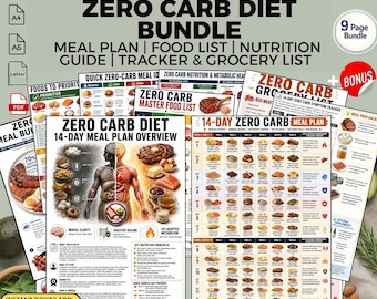 Zero Carb Diet Meal Plan + Food List: Fat Burning Simple Nutrition Guide Printable PDF