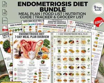 Plan de alimentación y lista de alimentos para la endometriosis: Guía nutricional para el equilibrio hormonal y el alivio del dolor (PDF imprimible).