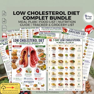 Low Cholesterol Diet Meal Plan Bundle druckbare PDF | Lebensmittelliste & Lebensmittel-Überwachungsliste | Herzgesundheit Ernährungsleitfaden