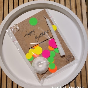 Geschenkset Freundin | Geburtstag | bunt | neon | Mitbringsel Kleinigkeit to go | Gugelhupf | Mini-Kerze | Freundschaft