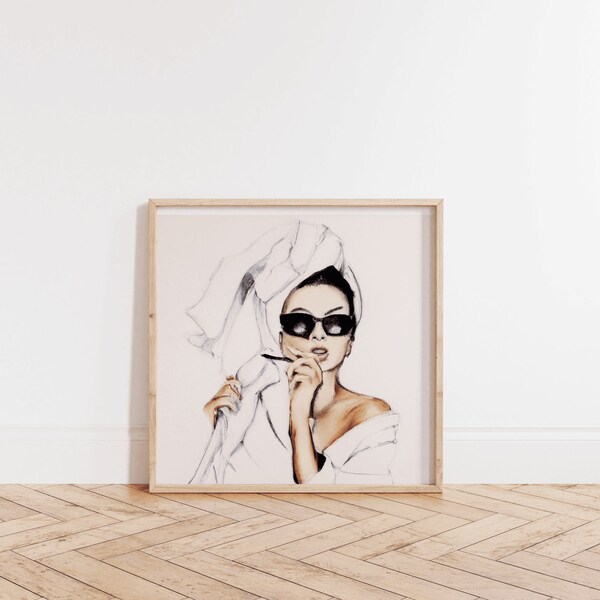 CHIC ICON (Fine Art Print) | Audrey Hepburn Art | Vintage Style Poster | Elegant Portrait Print | Square Art Print