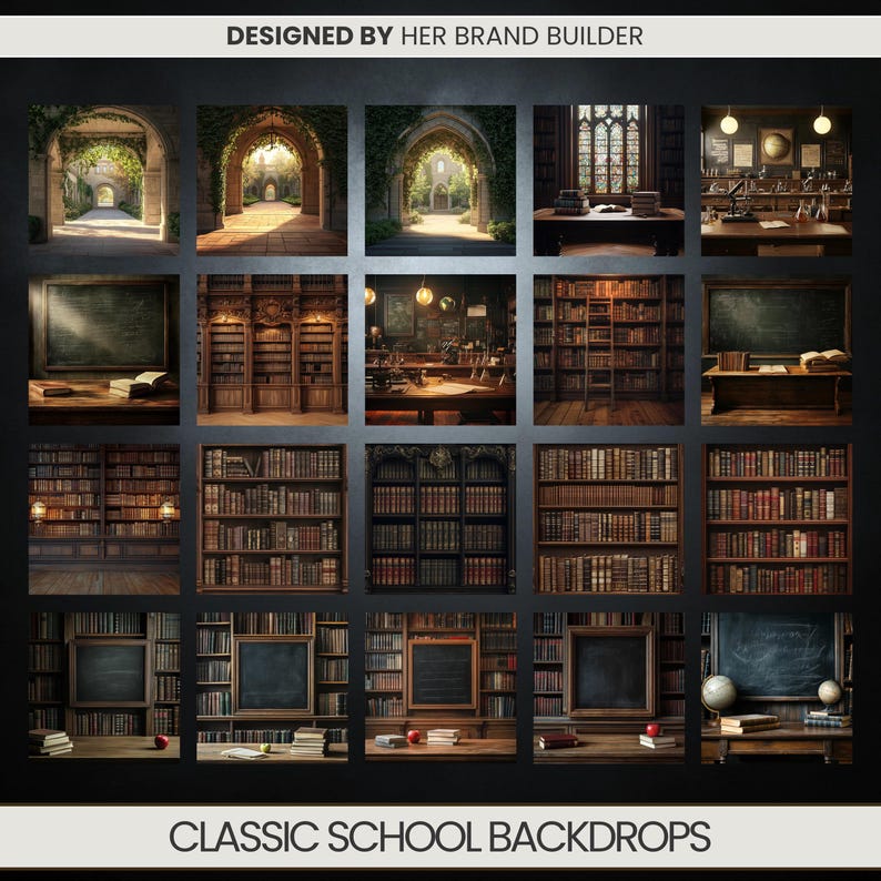 30+ Classic School Photography Backdrops | Vintage Library & Academic ...