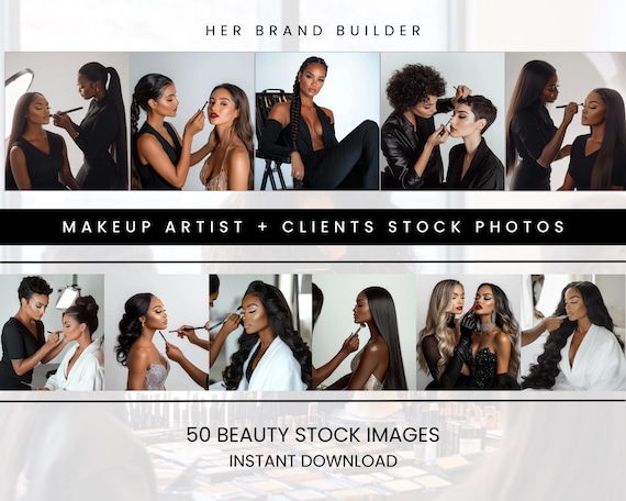 Makeup Artist & Client Stock Photos: 50 High-Quality Beauty Images Featuring Professional Makeup Application for Social Media, Branding