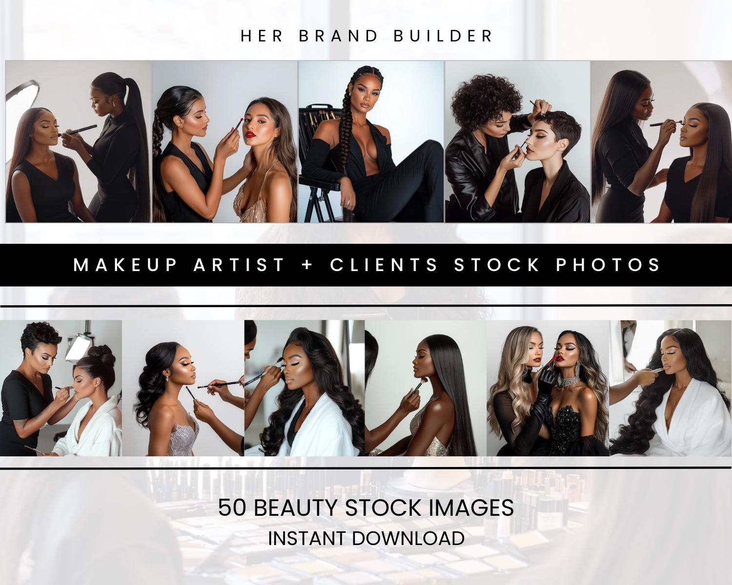 Makeup Artist & Client Stock Photos: 50 High-Quality Beauty Images Featuring Professional Makeup Application for Social Media, Branding