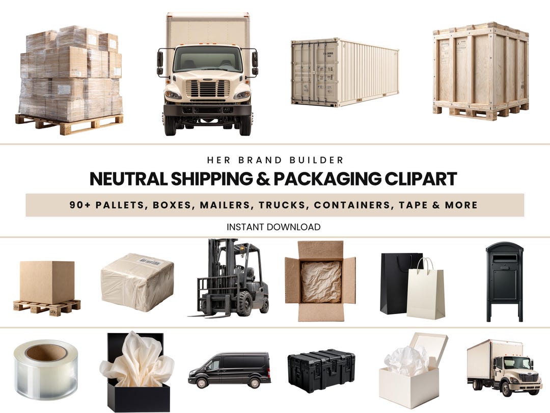 Neutral Shipping Clipart Bundle | 90+ Packaging Elements PNG | Pallets ...