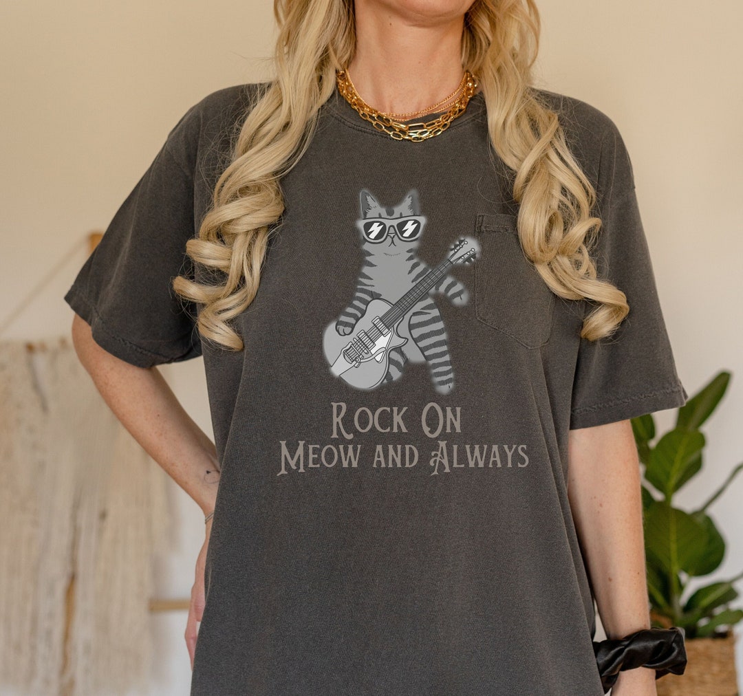 Rock Cat Playing Guitar Tshirt, Funny Guitar Cat Shirt Perfect for Cat ...