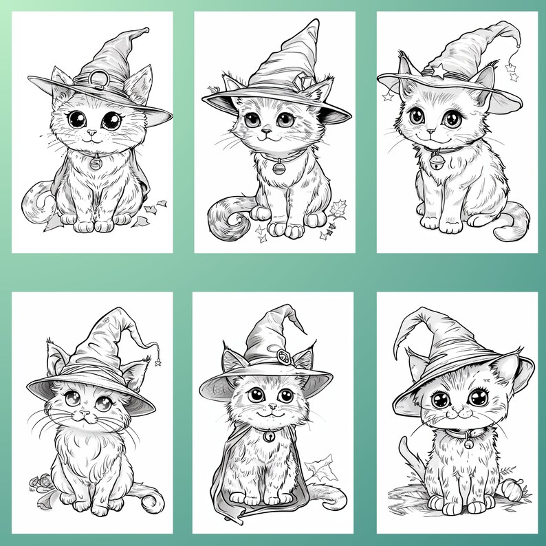 35 Cat Wizard, Coloring Grayscale Pages, Adult and Kids Coloring Pages ...