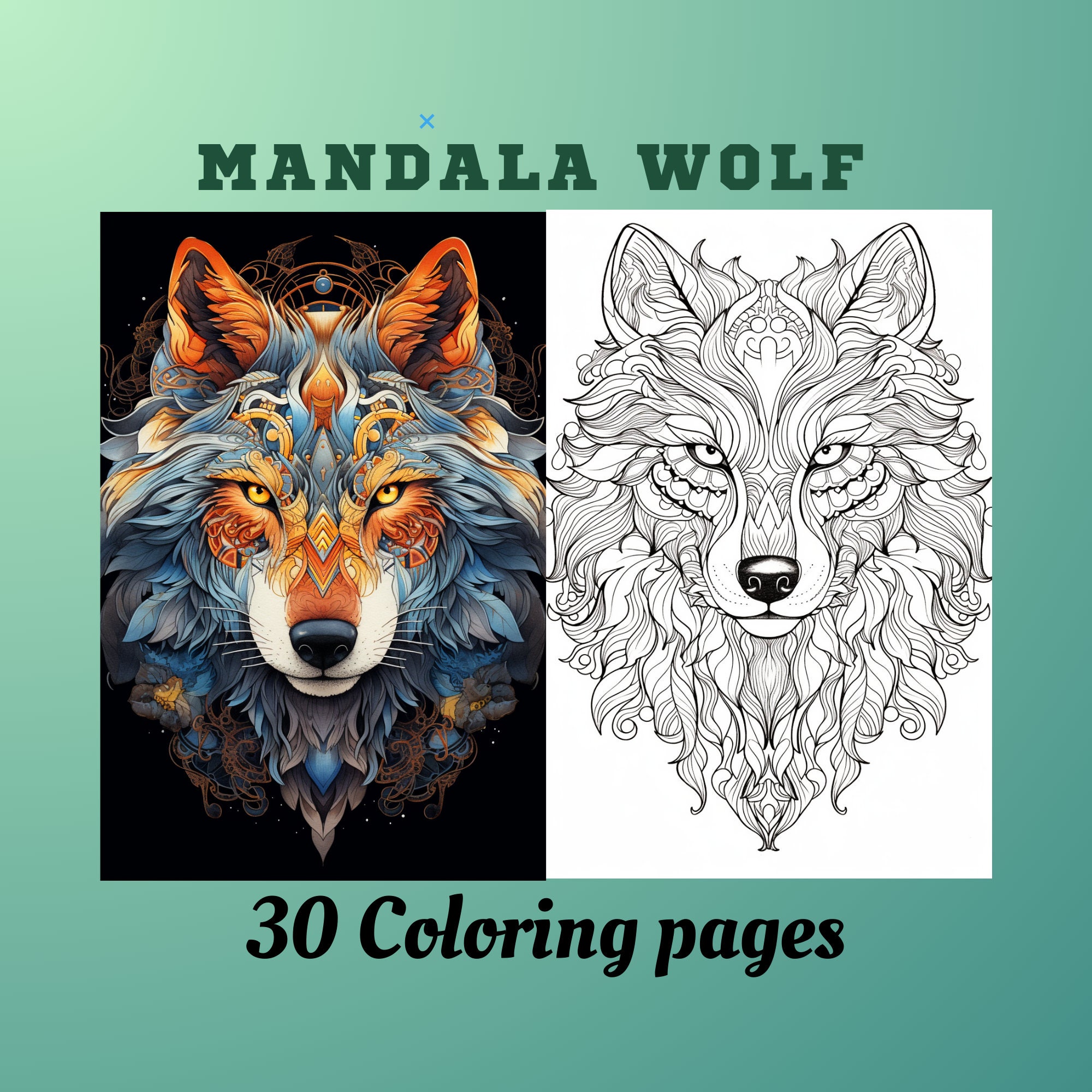 30 Mandala Wolf, Coloring Pages, Adult Mandala Coloring Pages, Digital ...