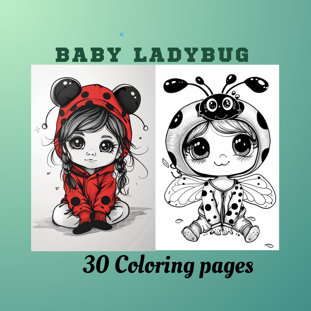 30 Kawaii Baby Ladybug, Coloring Pages, Adult Coloring Grayscale Pages ...