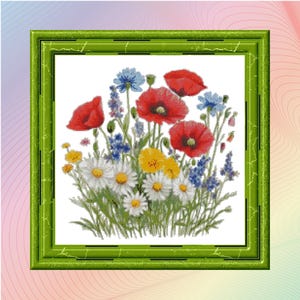 Wildflowers cross stitch pattern PDF, cross stitch pattern flowers, cross stitch pattern flower meadow, watercolor cross stitch