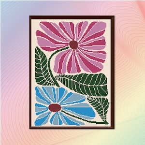 Modern floral Abstract cross stitch pattern PDF, Cross stitch pattern flowers, Modern Flowers, cross stitch pattern Abstract