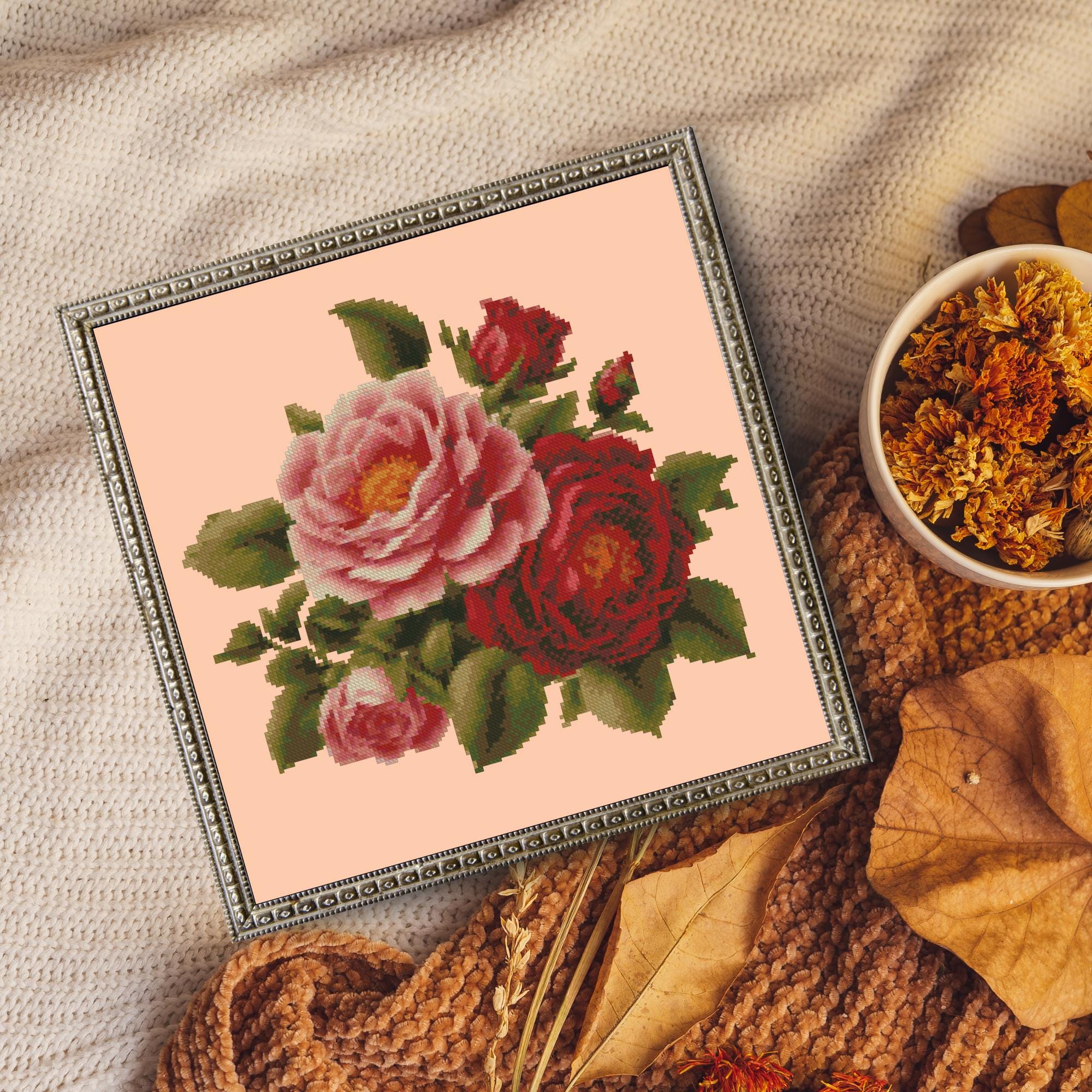 Vintage Rose Cross Stitch Pattern PDF, Cross Stitch Pattern Flowers ...