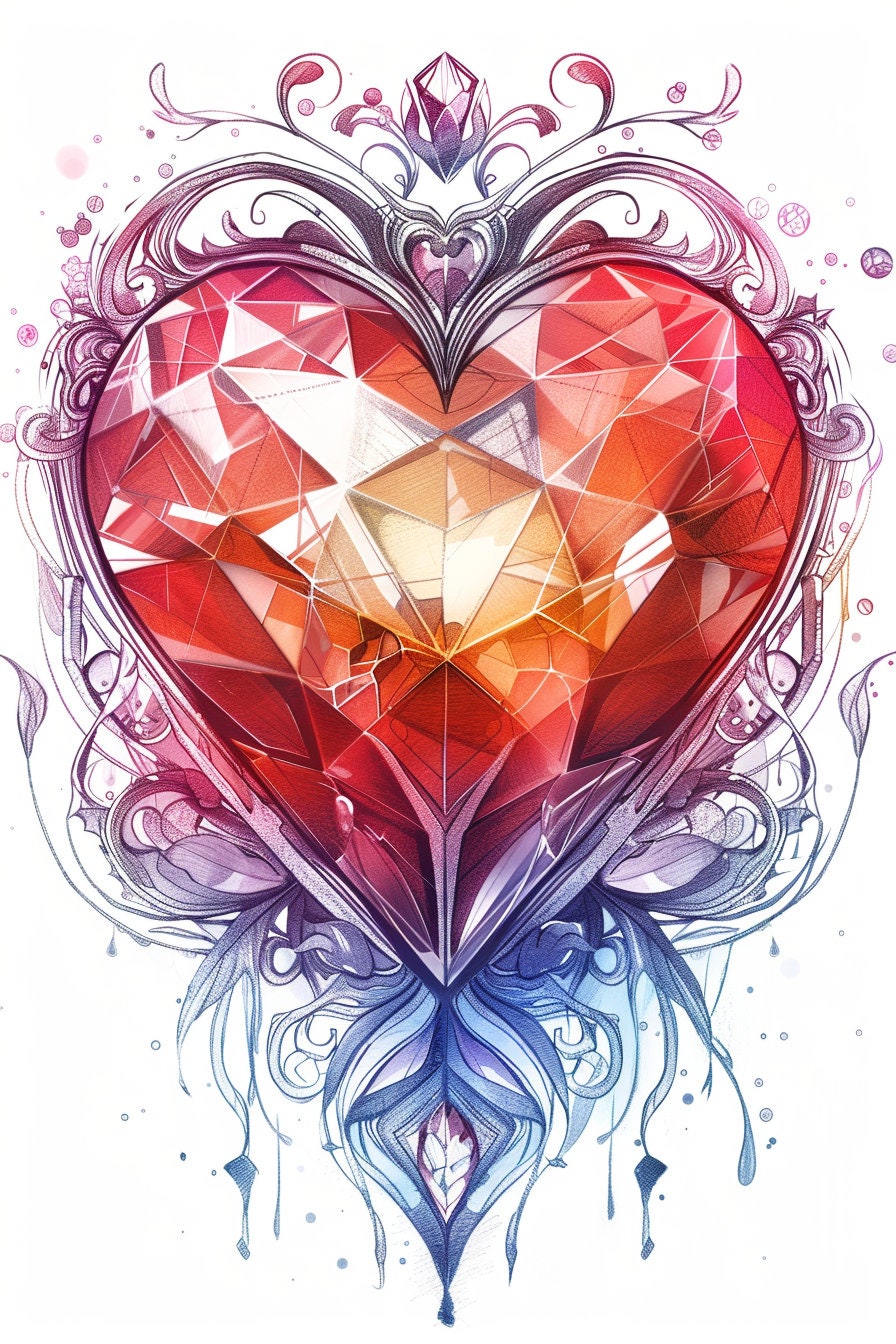 30 Heart Gem, Coloring Grayscale Pages, Coloring Pages for Adults and ...