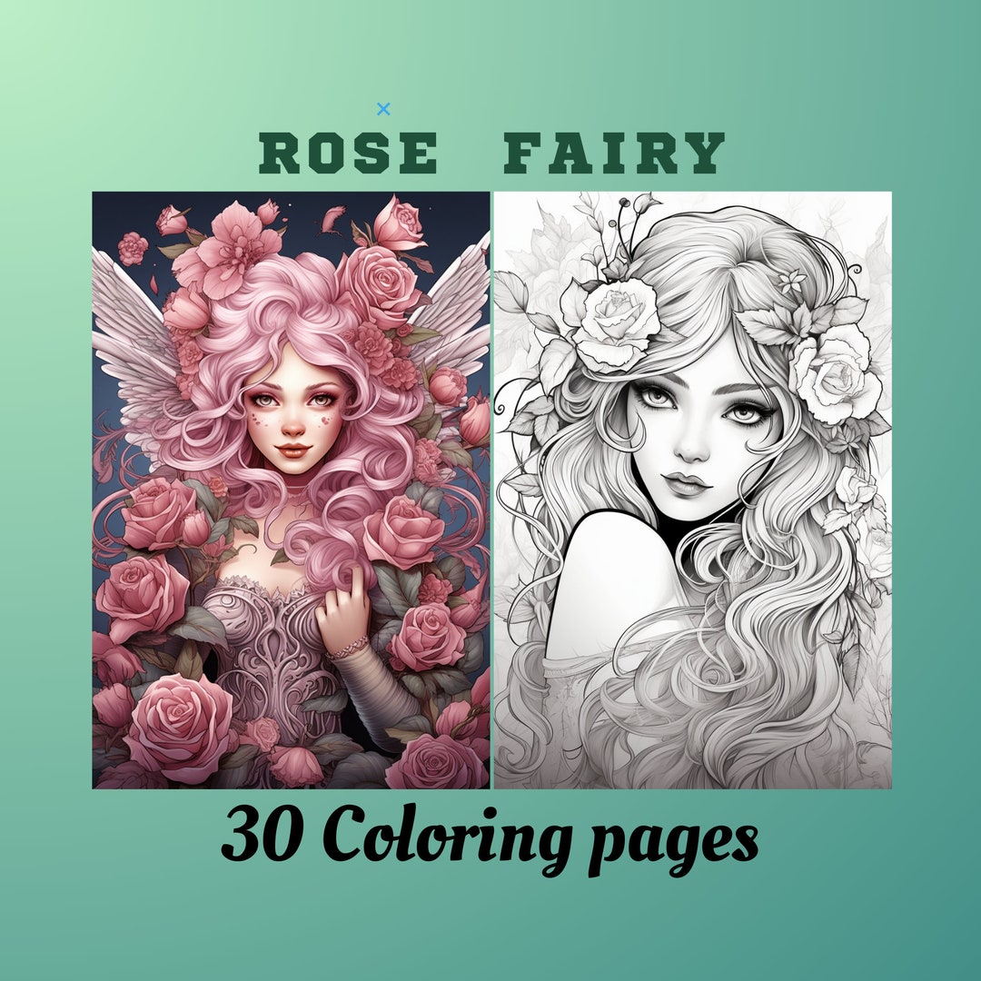 30 Rose Fairy, Coloring Pages, Adult Coloring Grayscale Pages, Digital ...