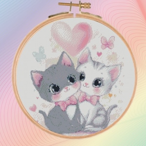 Cute Cats cross stitch pattern PDF, cross stitch pattern kitty, cross stitch pattern multicolored cat, cross stitch