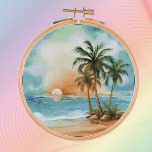 Landscape cross stitch pattern PDF, cross stitch pattern Sunset, cross stitch pattern Seascape,  Modern cross stitch