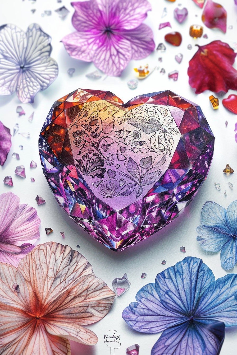 30 Heart Gem, Coloring Grayscale Pages, Coloring Pages for Adults and ...