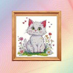 Cute Cat cross stitch pattern PDF, cross stitch pattern  kitty, cross stitch pattern multicolored cat, cross stitch