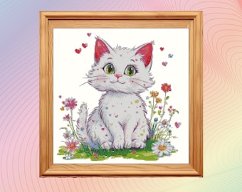 Cute Cat Cross Stitch Pattern, Multicolored Kitty (PDF Pattern)