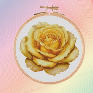 Kreuzstichmuster Gelbe Rose, Kreuzstichmuster Rose, Kreuzstichmuster Blumen, Kreuzstichmuster Rose, moderner Kreuzstich