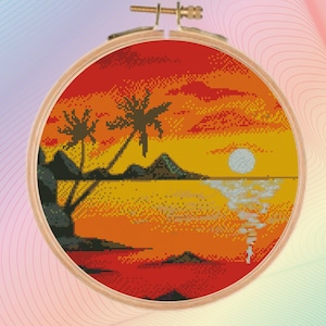 Landscape cross stitch pattern PDF, cross stitch pattern Sunset, cross stitch pattern Seascape,  Modern cross stitch