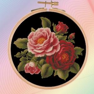 Vintage Rose cross stitch pattern PDF, cross stitch pattern flowers, cross stitch pattern Rose, vintage cross stitch