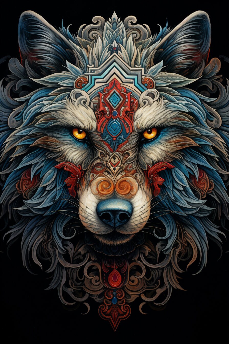  30 Mandala Wolf, Coloring Pages, Adult Mandala Coloring Pages, Digital Motiv 