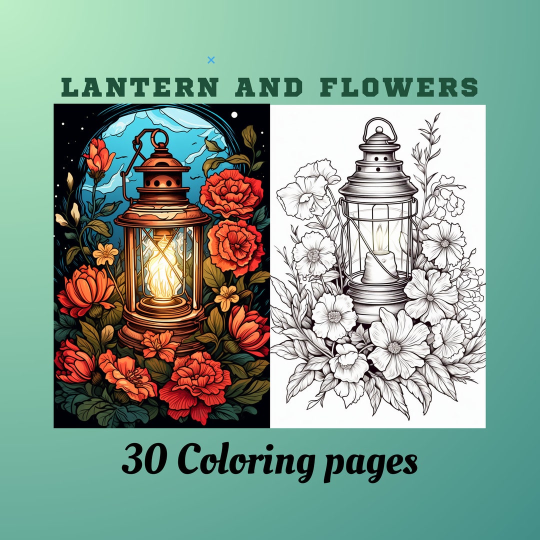 30 Vintage Lantern and Flowers, Coloring Grayscale Pages, Coloring ...