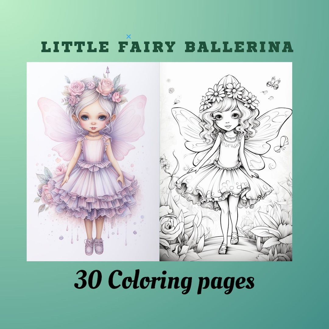 30 Little Fairy Ballerina, Coloring Pages, Adult Coloring Grayscale ...