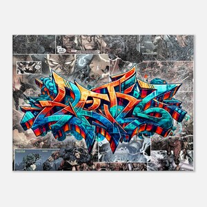 Blue and Red - Graffiti Comic Book Canvas - Comic Book Wall Art - Graffiti Wall Art - Comic Book Wall Decor - Graffiti Prints