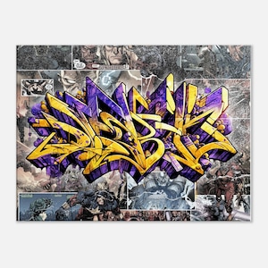 Yellow and Purple - Graffiti Comic Book Canvas - Comic Book Wall Art - Graffiti Wall Art - Comic Book Wall Decor - Graffiti Prints
