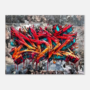Orange and Red - Graffiti Comic Book Canvas - Comic Book Wall Art - Graffiti Wall Art - Comic Book Wall Decor - Graffiti Prints