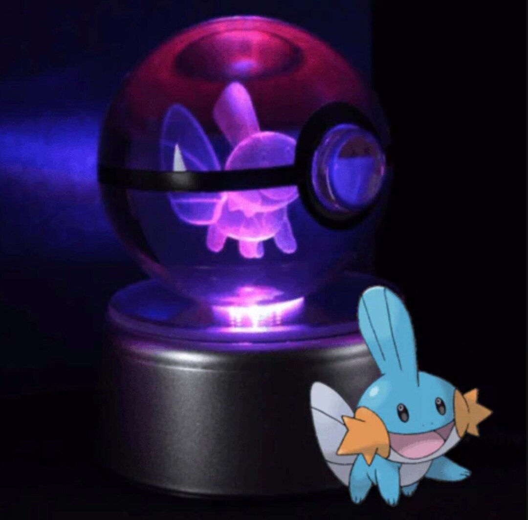 Large Ribbon Pokeball Mudkip Large Crystal Pokeball 3D Laser Engraving - Etsy