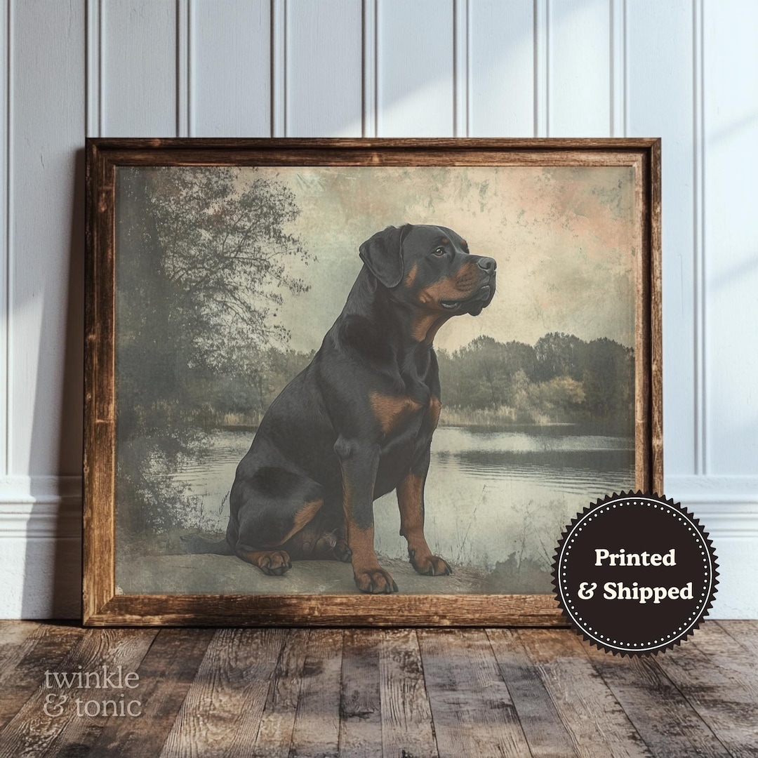 Vintage Rottweiler Rottweiler Art Print, Moody Nature Poster, Rottie Dog Mom Gift, Dark ...