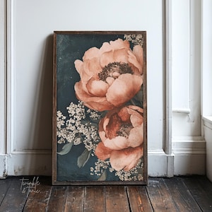 Peonies Art Print, Moody Floral Poster, Romantic Botanical Art, Dark Flower Painting, Vintage Cottagecore Decor, Printed and Shipped