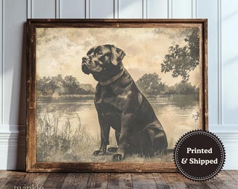 Impressão artística de Labrador preto, pôster de natureza temperamental, presente para mãe de cachorro, pintura de Dark Academia, decoração de cabana vintage em estilo Lakehouse, impresso e enviado