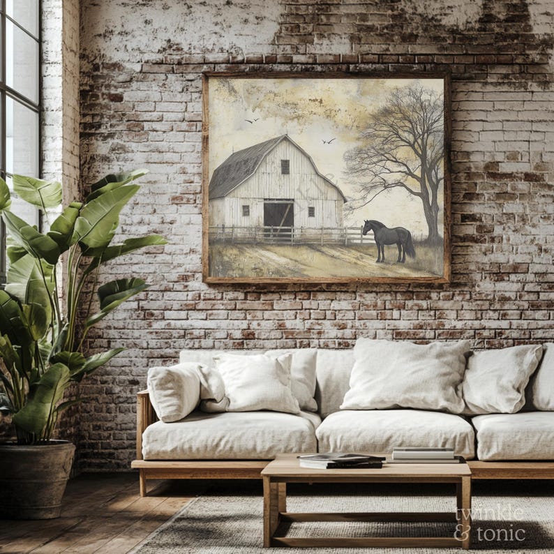 Vintage Barn Poster, Rustic Farmhouse Art, Dark Cottagecore Painting ...
