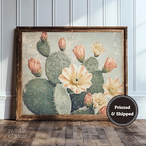 Vintage Cactus Art, Rustic Southwestern Poster, Boho Farmhouse Decor, Rustic Western Art, Antique Desert Painting, Printed and Shipped
