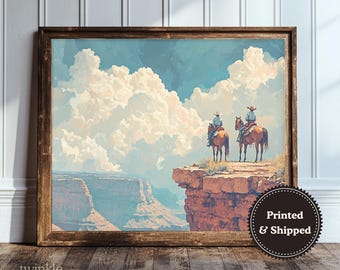 Vintage Cowboy Wall Art, Western Ranch Print, Antique Desert Painting, Muted Country Decor, Southwestern Poster, Printed and Shipped